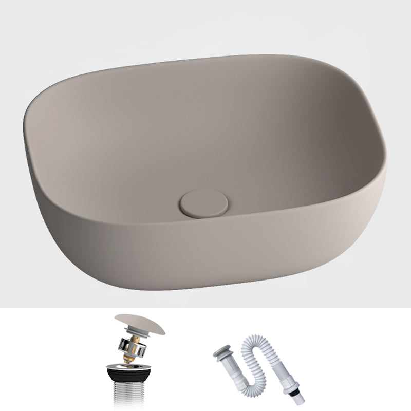 Modern Bathroom Sink Pop-Up Drain Porcelain Solid Color Oval-Shape Vessel
