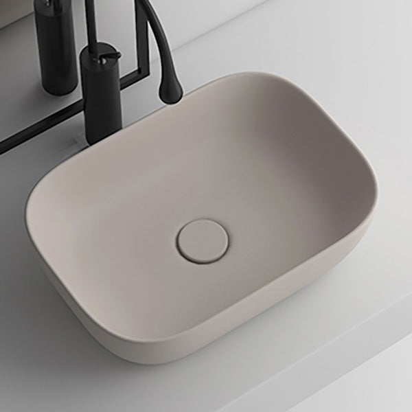 Modern Bathroom Sink Pop-Up Drain Porcelain Solid Color Oval-Shape Vessel