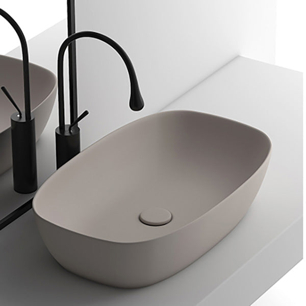 Modern Bathroom Sink Pop-Up Drain Porcelain Solid Color Oval-Shape Vessel