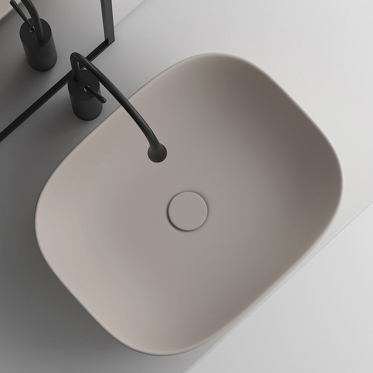Modern Bathroom Sink Pop-Up Drain Porcelain Solid Color Oval-Shape Vessel