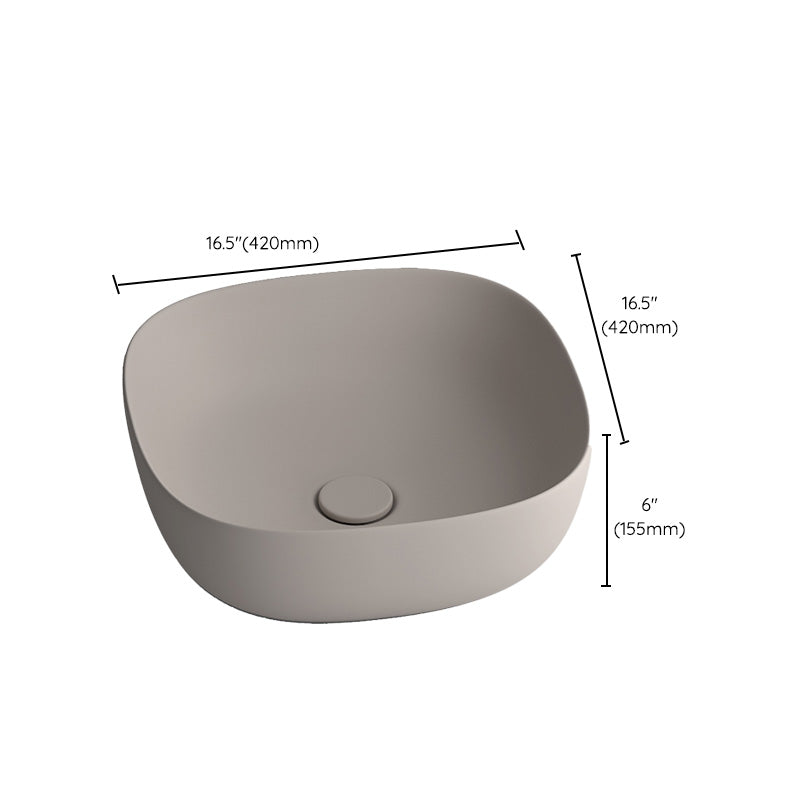 Modern Bathroom Sink Pop-Up Drain Porcelain Solid Color Oval-Shape Vessel
