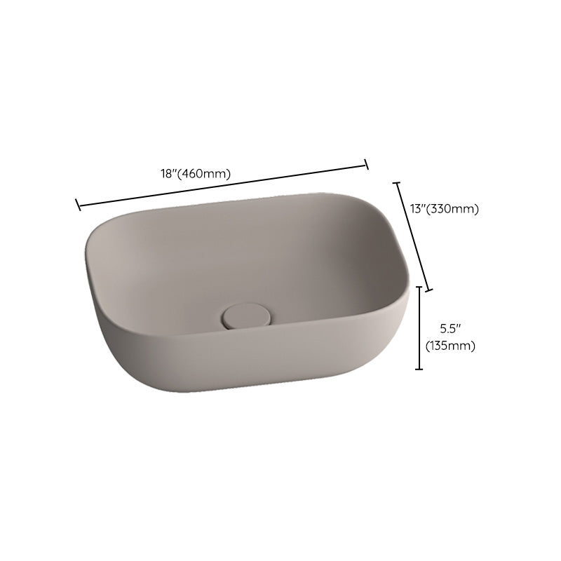 Modern Bathroom Sink Pop-Up Drain Porcelain Solid Color Oval-Shape Vessel