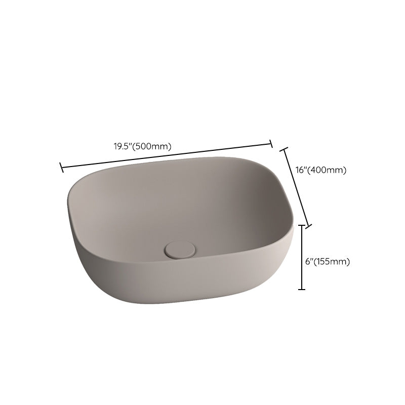 Modern Bathroom Sink Pop-Up Drain Porcelain Solid Color Oval-Shape Vessel