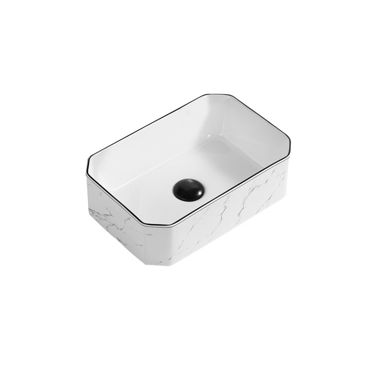 Contemporary Bathroom Sink Pop-Up Drain Porcelain Rectangular Vessel