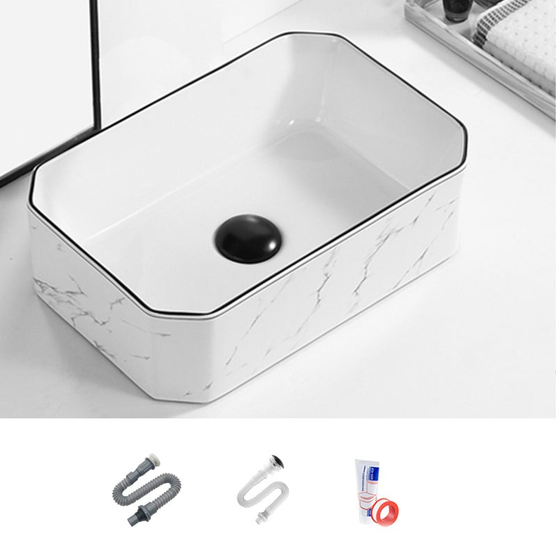 Contemporary Bathroom Sink Pop-Up Drain Porcelain Rectangular Vessel