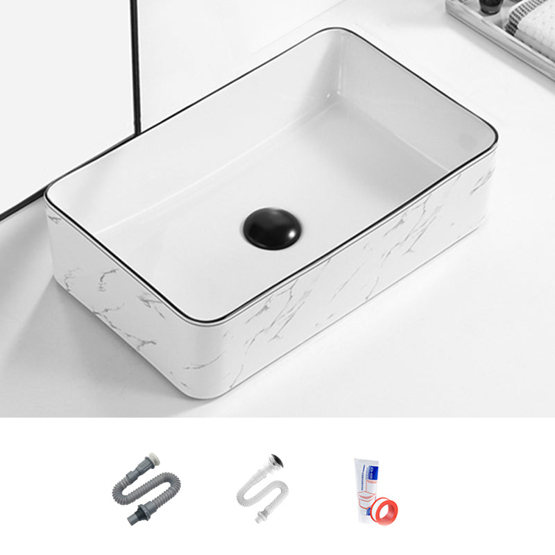 Contemporary Bathroom Sink Pop-Up Drain Porcelain Rectangular Vessel