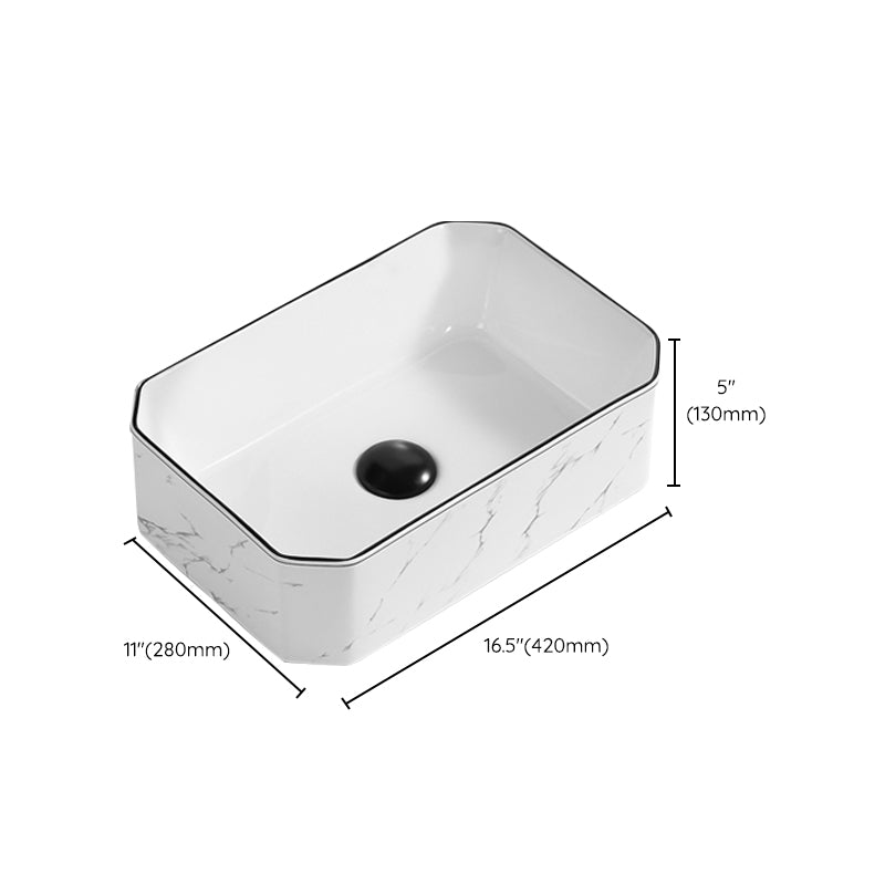 Contemporary Bathroom Sink Pop-Up Drain Porcelain Rectangular Vessel