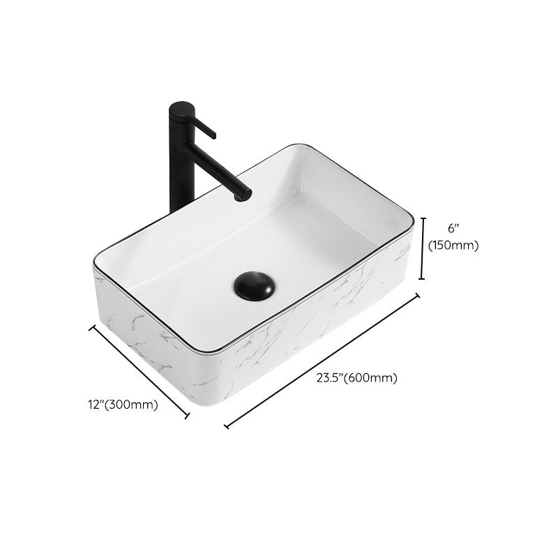 Contemporary Bathroom Sink Pop-Up Drain Porcelain Rectangular Vessel