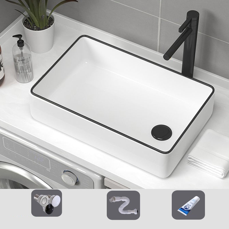 Contemporary Bathroom Sink Pop-Up Drain Porcelain Rectangular Vessel Sink