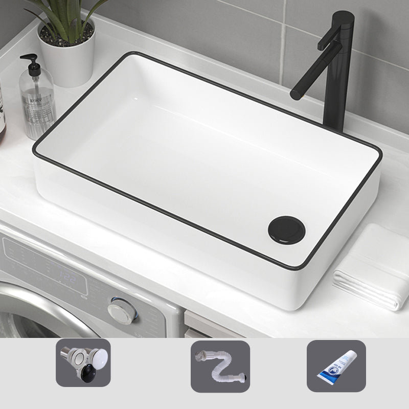 Contemporary Bathroom Sink Pop-Up Drain Porcelain Rectangular Vessel Sink