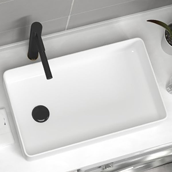 Contemporary Bathroom Sink Pop-Up Drain Porcelain Rectangular Vessel Sink