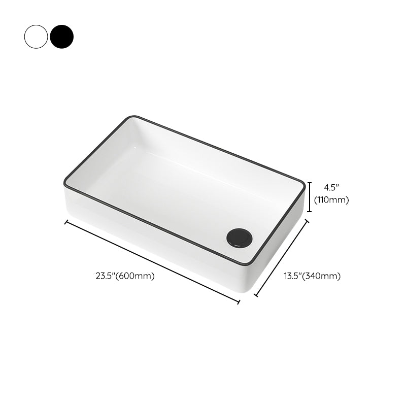 Contemporary Bathroom Sink Pop-Up Drain Porcelain Rectangular Vessel Sink