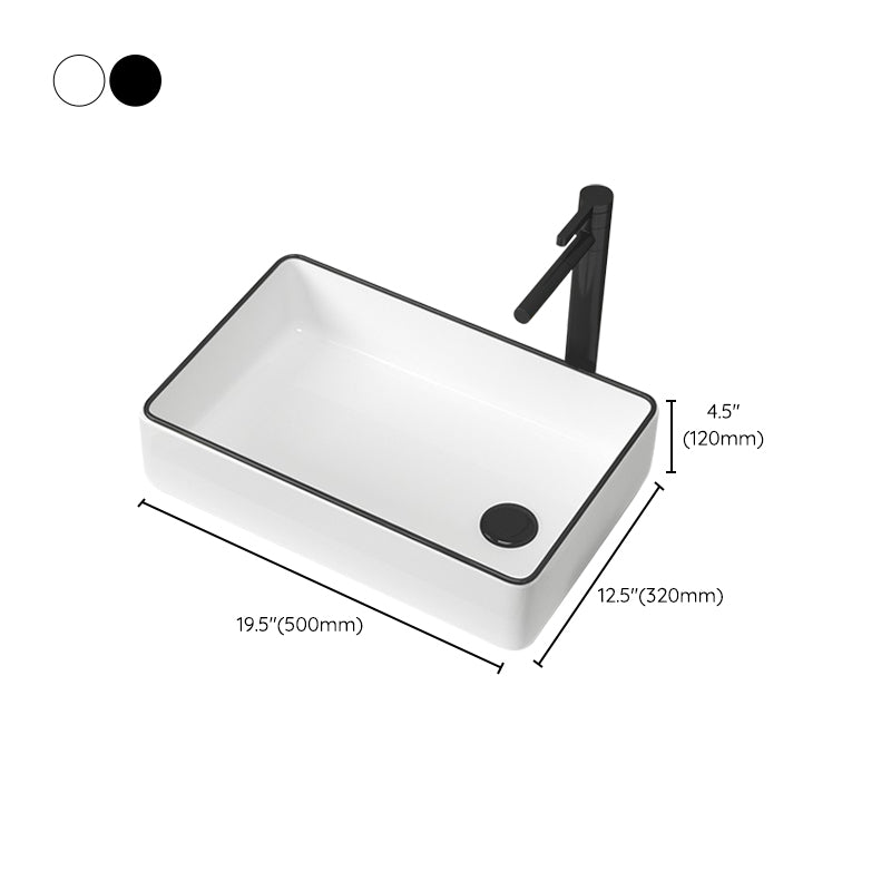 Contemporary Bathroom Sink Pop-Up Drain Porcelain Rectangular Vessel Sink