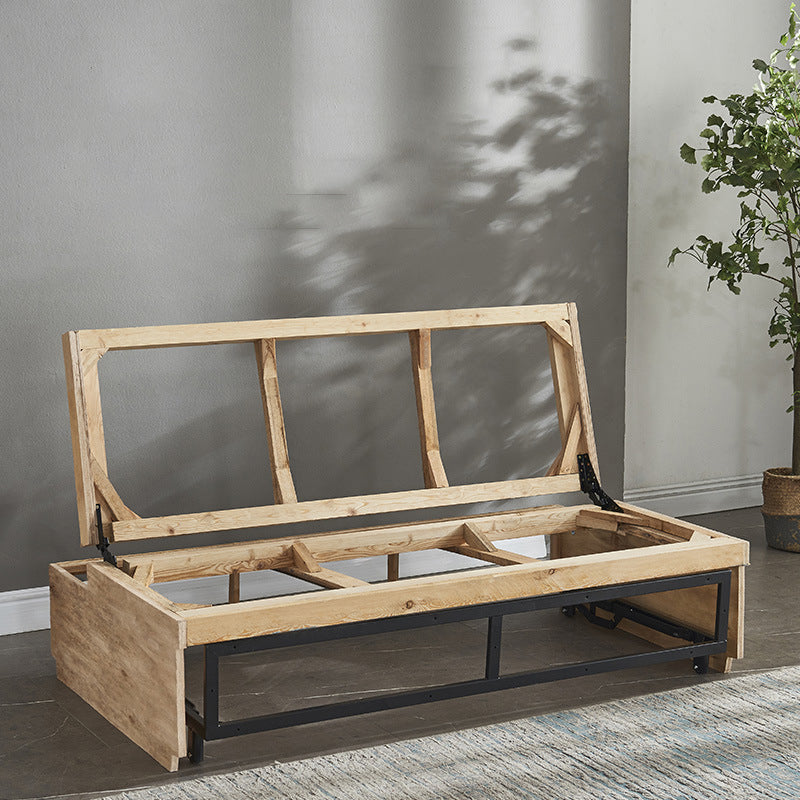 Blue 35.43" Wide Sofa Bed Linen Sleeper Sofa with Biscuit Back