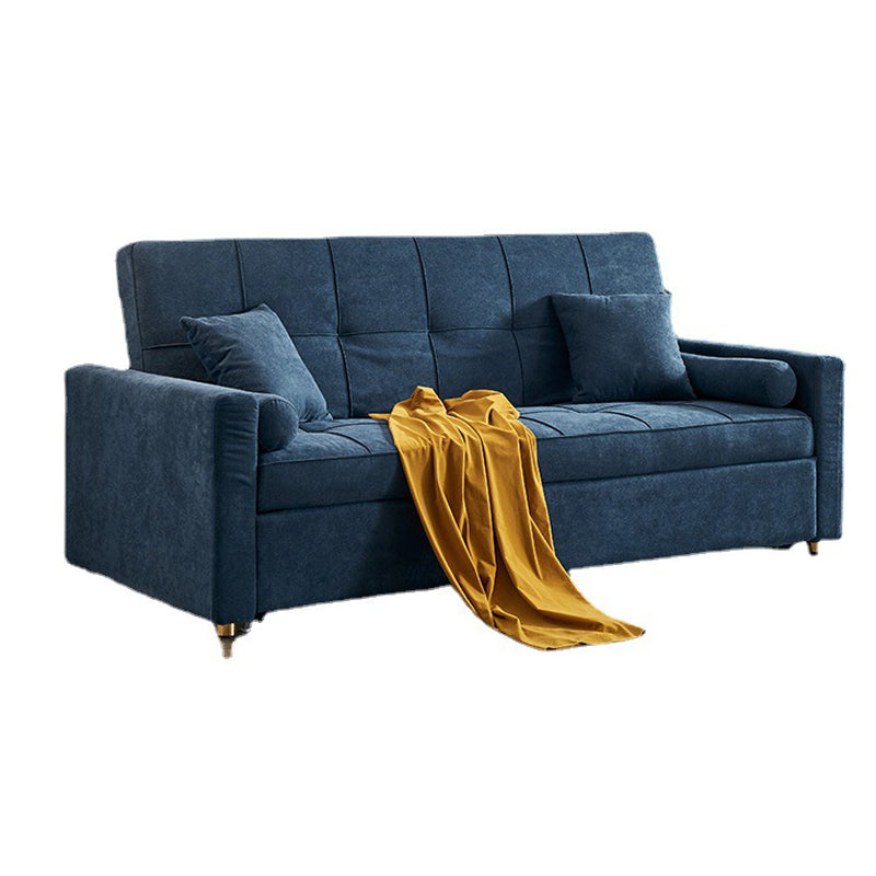 Blue 35.43" Wide Sofa Bed Linen Sleeper Sofa with Biscuit Back