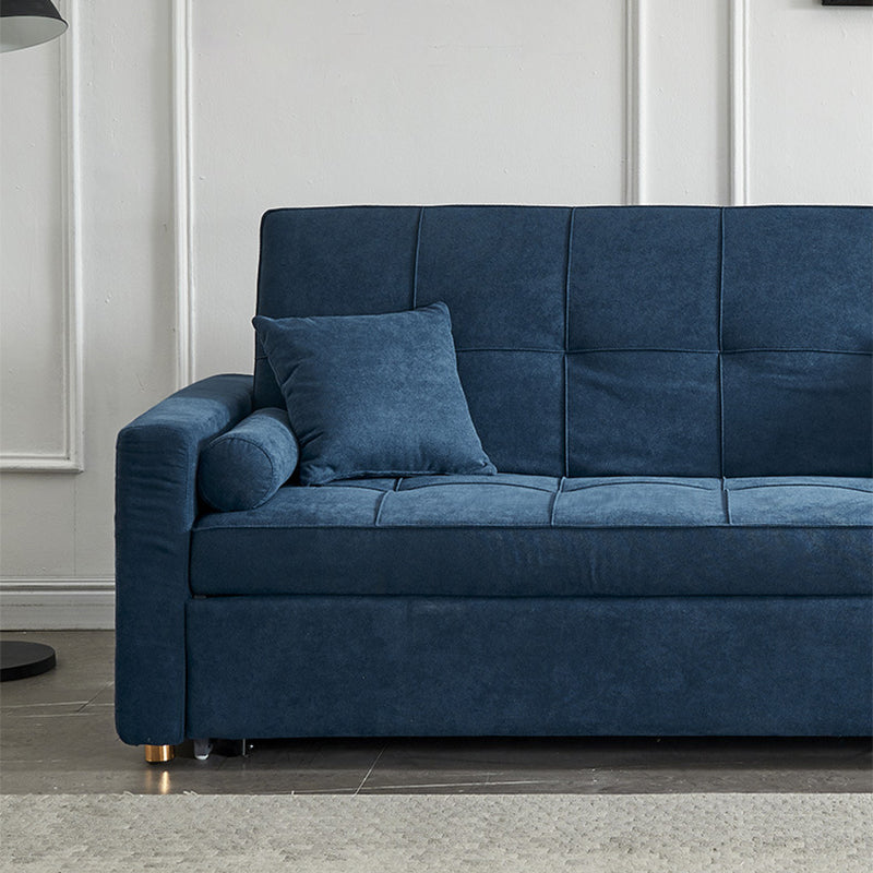 Blue 35.43" Wide Sofa Bed Linen Sleeper Sofa with Biscuit Back