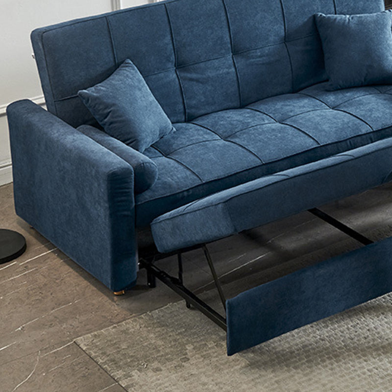 Blue 35.43" Wide Sofa Bed Linen Sleeper Sofa with Biscuit Back
