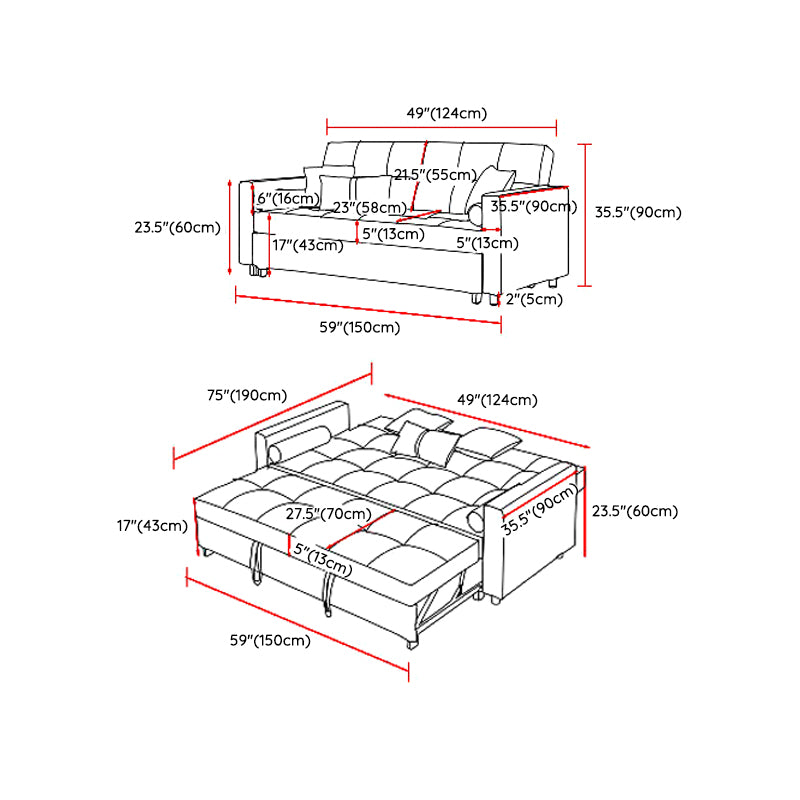 Blue 35.43" Wide Sofa Bed Linen Sleeper Sofa with Biscuit Back