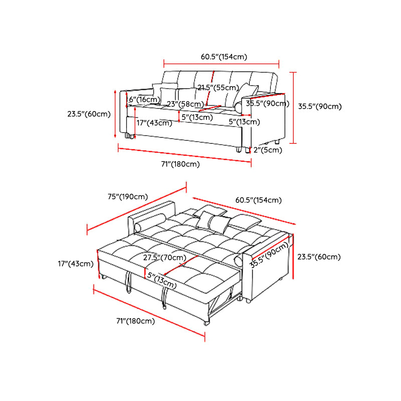 Blue 35.43" Wide Sofa Bed Linen Sleeper Sofa with Biscuit Back