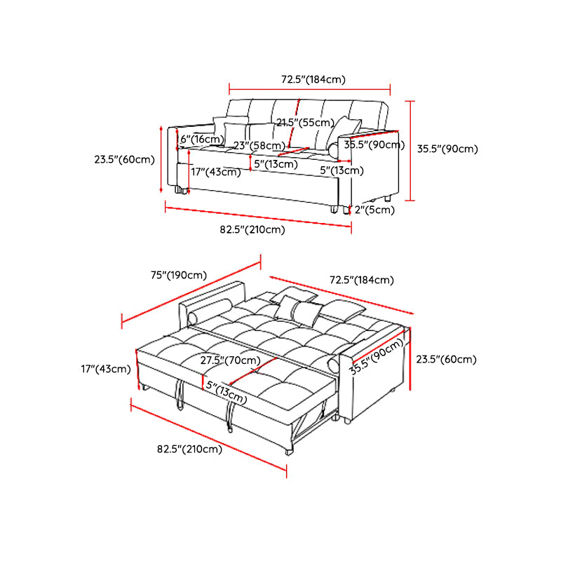Blue 35.43" Wide Sofa Bed Linen Sleeper Sofa with Biscuit Back