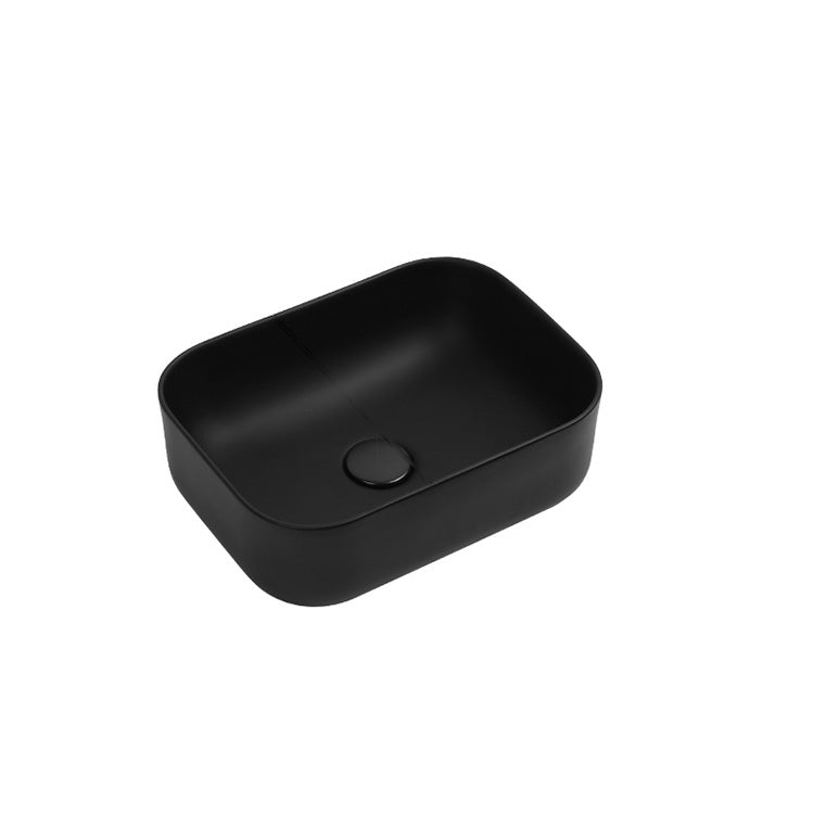Contemporary Bathroom Sink Pop-Up Drain Porcelain Solid Color Rectangular Vessel Sink