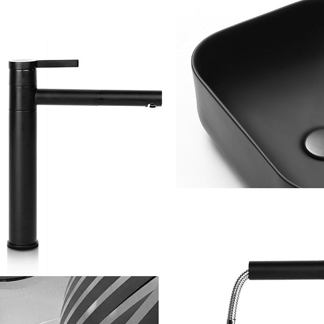 Contemporary Bathroom Sink Pop-Up Drain Porcelain Solid Color Rectangular Vessel Sink