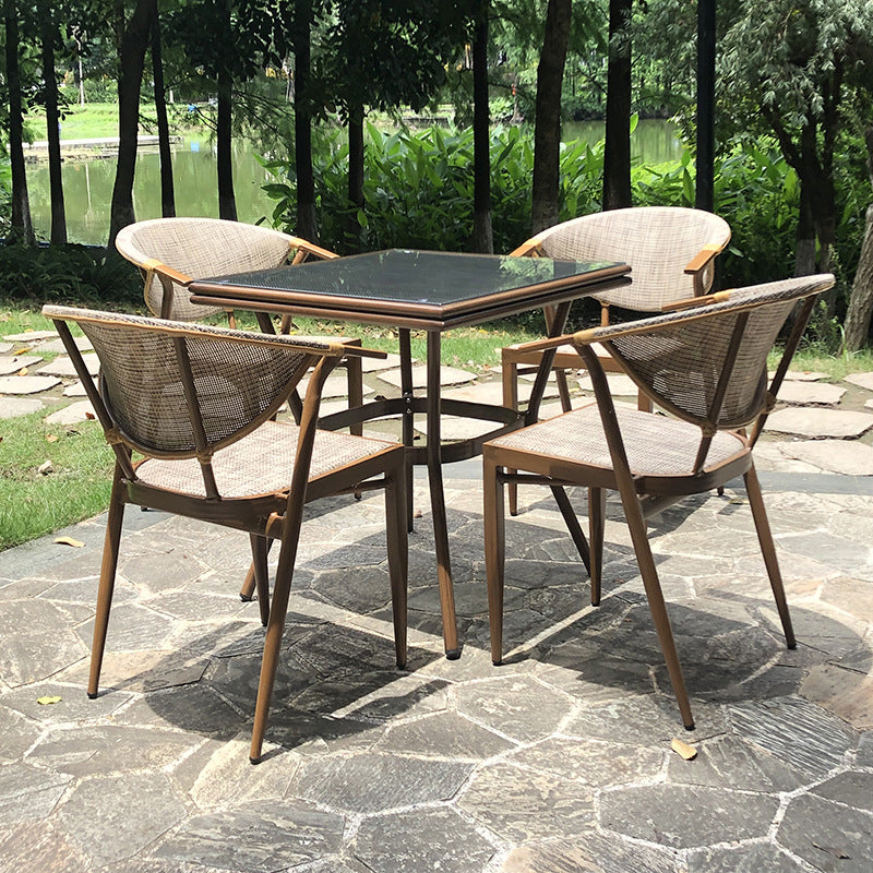 Modern Tempered Glass Dining Table Set 1/5 Pieces Dining Table Set for Outdoor