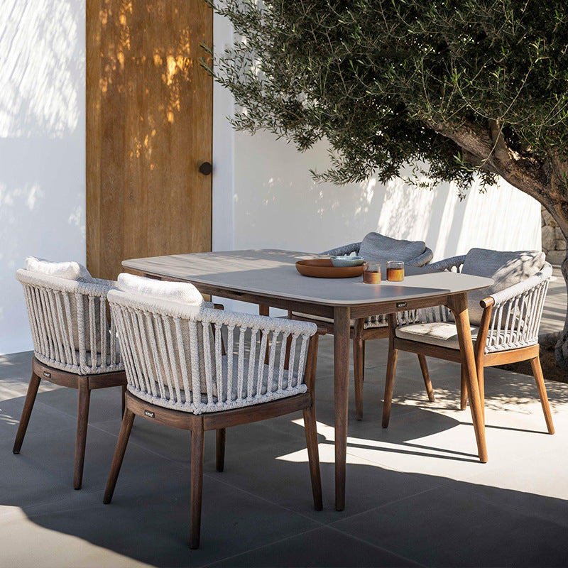 Boho Stone Dining Set 1/5/9 Piece Rectangular Dining Table Set for Outdoor