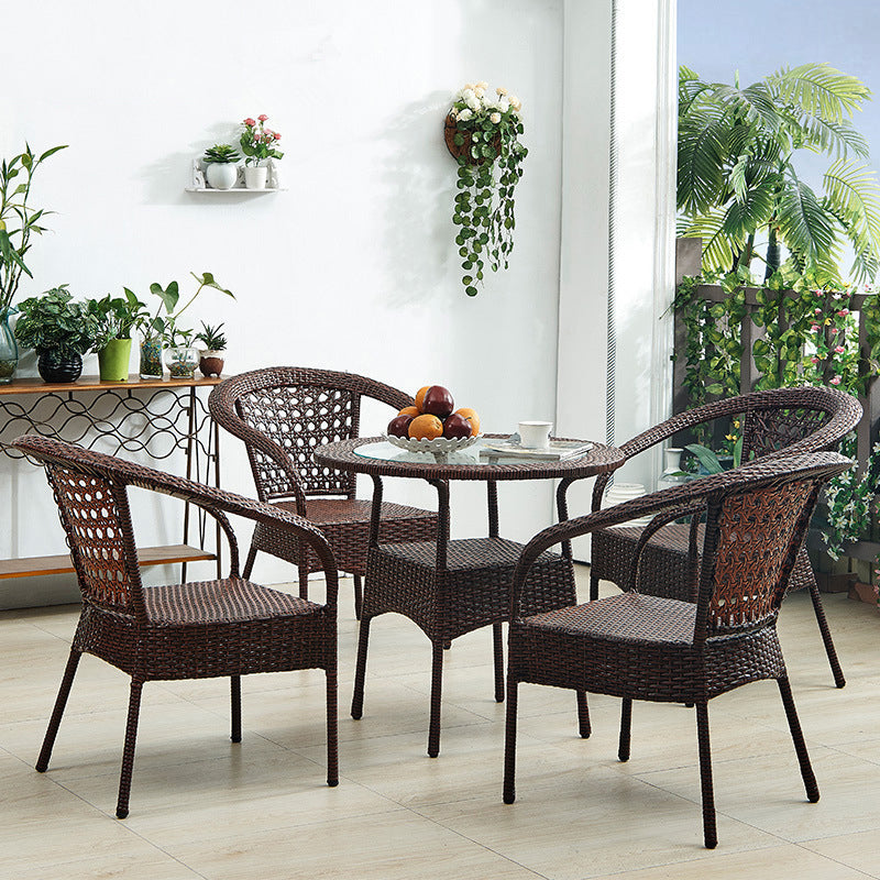 Modern Tempered Glass Outdoor Table Set 1/4/5 Pieces Dining Table with Rat Base