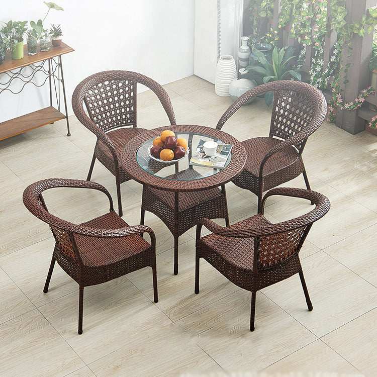 Modern Tempered Glass Outdoor Table Set 1/4/5 Pieces Dining Table with Rat Base