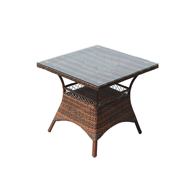 Modern Tempered Glass Outdoor Table Set 1/5 Pieces Dining Table with Rat Base