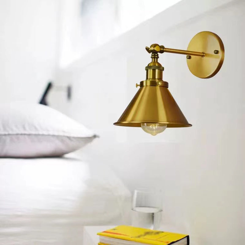 Industrial Style Cone Shape Wall Sconce Metal 1 Light Sconces in Gold