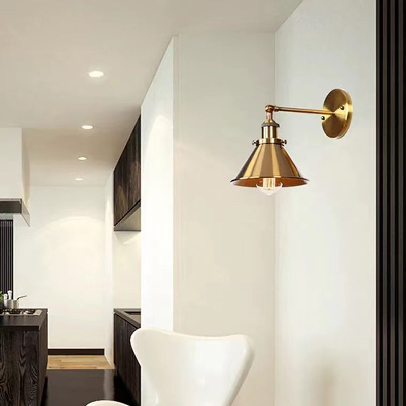 Industrial Style Cone Shape Wall Sconce Metal 1 Light Sconces in Gold