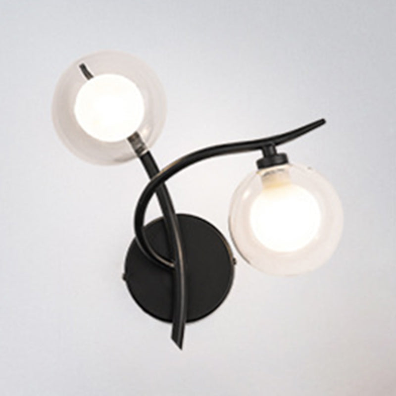 Industrial Style Ball Shape Wall Sconce Glass 2 Lights Sconces for Dining Room
