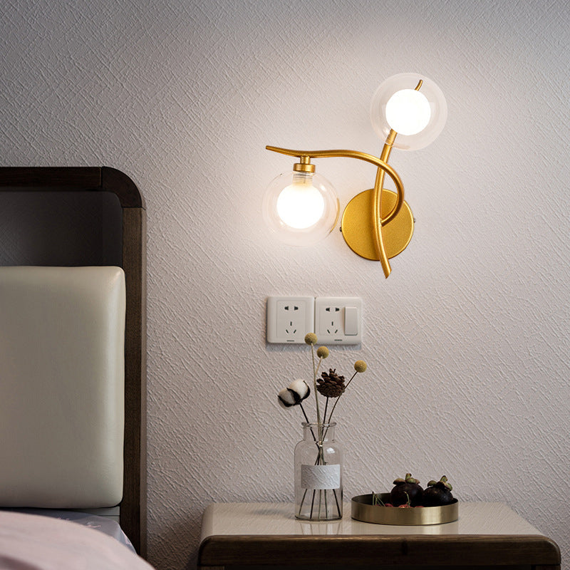 Industrial Style Ball Shape Wall Sconce Glass 2 Lights Sconces for Dining Room