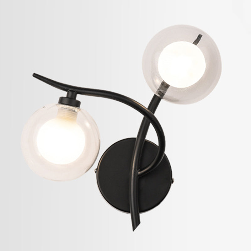 Industrial Style Ball Shape Wall Sconce Glass 2 Lights Sconces for Dining Room