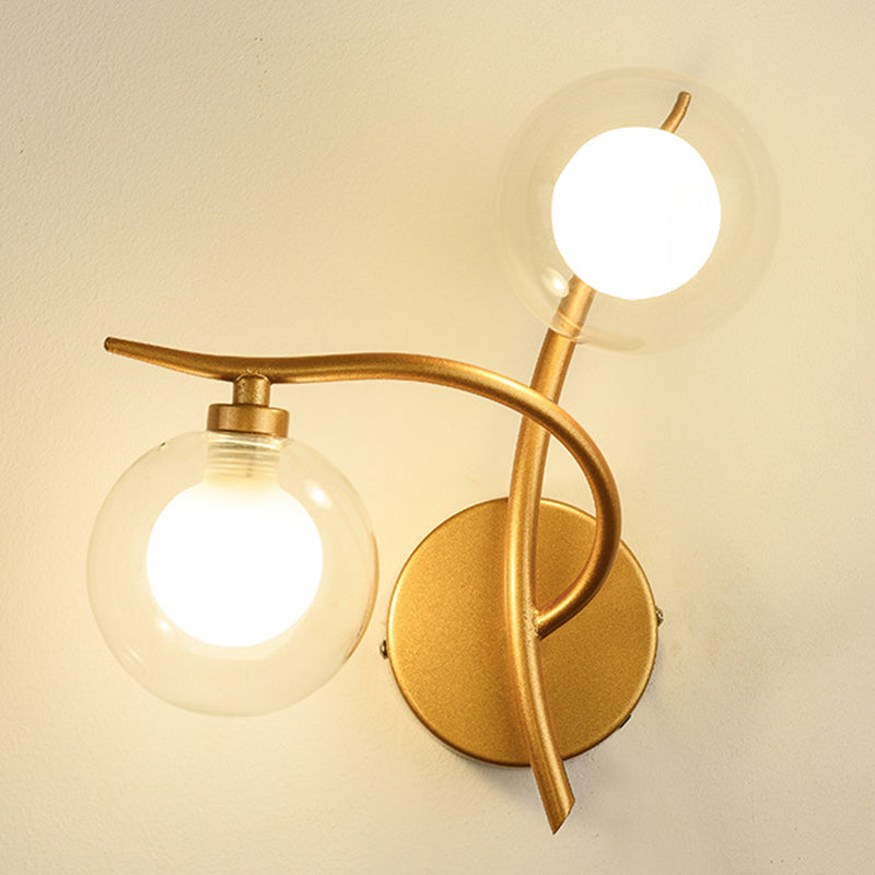 Industrial Style Ball Shape Wall Sconce Glass 2 Lights Sconces for Dining Room