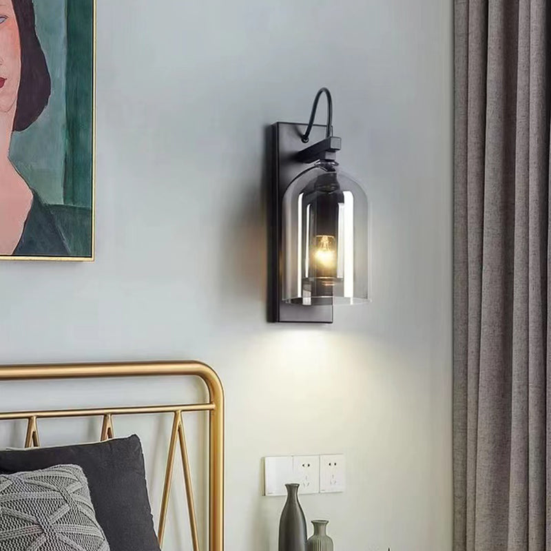 Dome Shape Wall Sconce Modern Style Glass 1 Light Sconce in Black and Grey