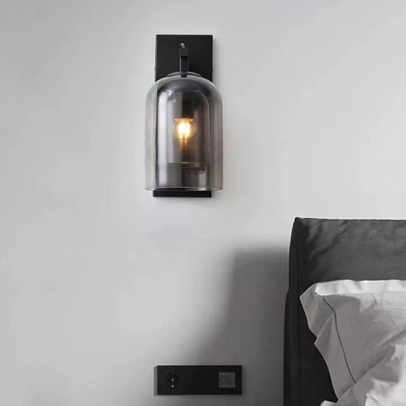 Dome Shape Wall Sconce Modern Style Glass 1 Light Sconce in Black and Grey