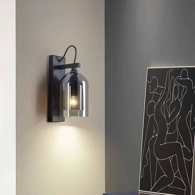 Dome Shape Wall Sconce Modern Style Glass 1 Light Sconce in Black and Grey