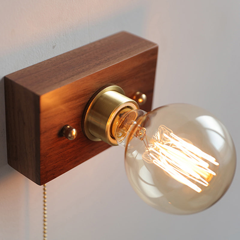 Minimalist Wall Sconce Exposed Bulb Wooden Sconce Light for Bedroom