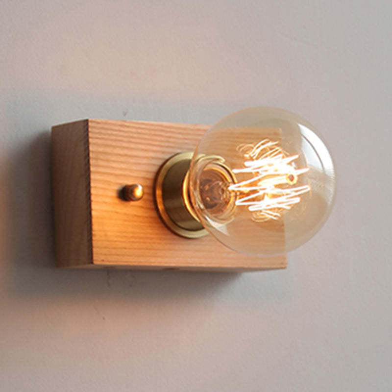 Minimalist Wall Sconce Exposed Bulb Wooden Sconce Light for Bedroom