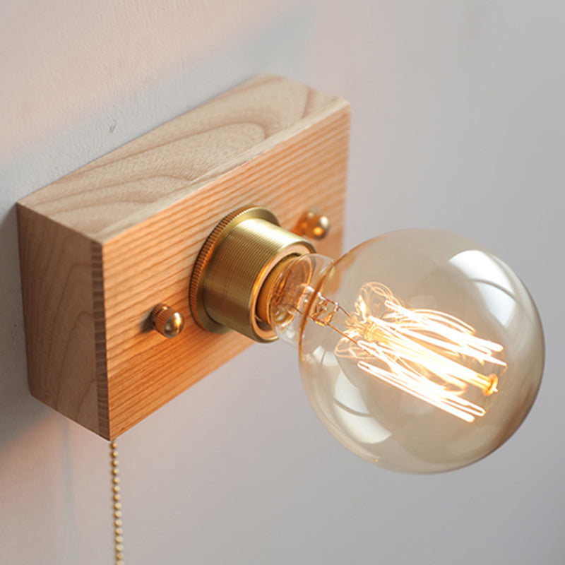 Minimalist Wall Sconce Exposed Bulb Wooden Sconce Light for Bedroom