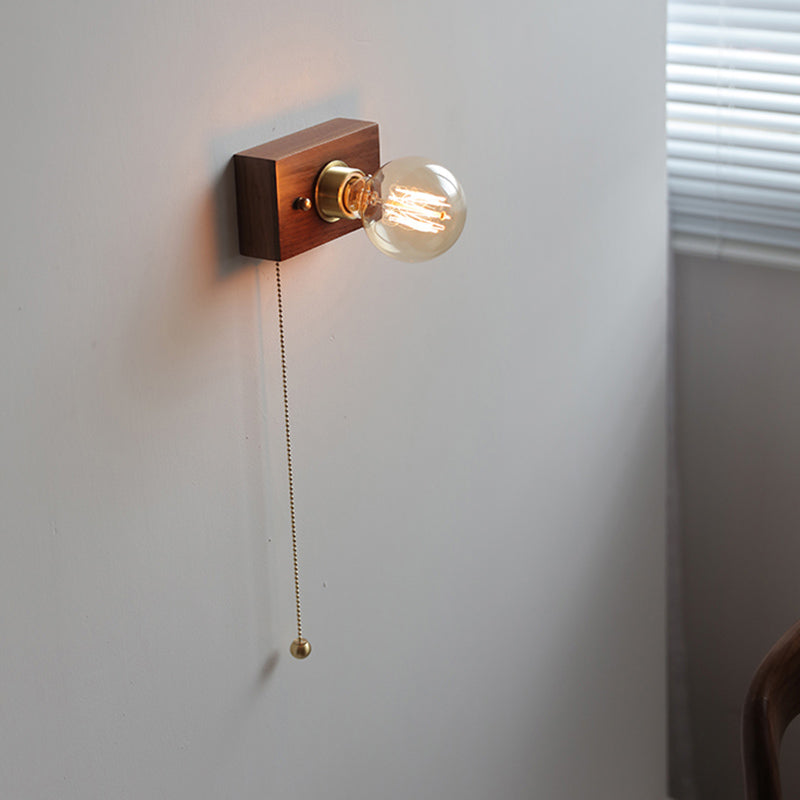 Minimalist Wall Sconce Exposed Bulb Wooden Sconce Light for Bedroom