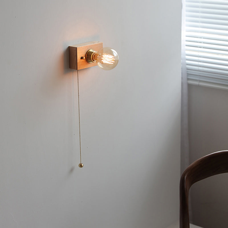 Minimalist Wall Sconce Exposed Bulb Wooden Sconce Light for Bedroom
