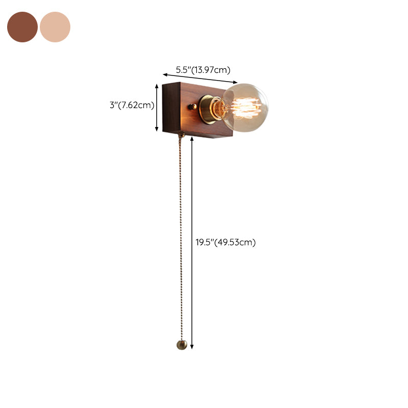 Minimalist Wall Sconce Exposed Bulb Wooden Sconce Light for Bedroom