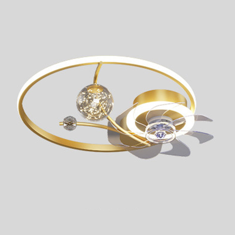 7-Blade Contemporary Ceiling Fan Metallic Golden/Black LED Fan with Light for Foyer