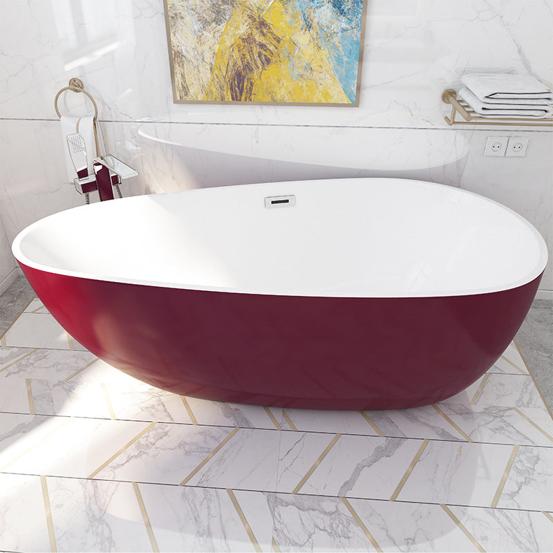 Matte Finish Oval Bathtub with Drain and Overflow Trim Acrylic Soaking Freestanding Tub