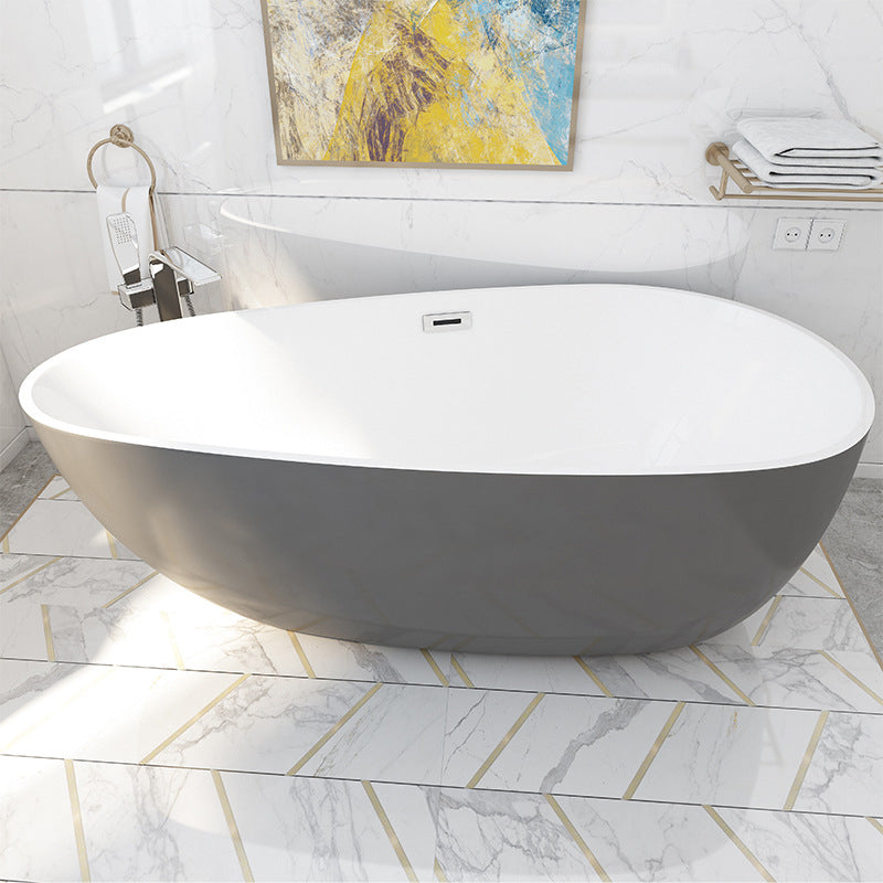 Matte Finish Oval Bathtub with Drain and Overflow Trim Acrylic Soaking Freestanding Tub