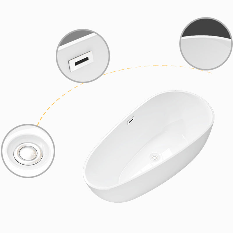 Matte Finish Oval Bathtub with Drain and Overflow Trim Acrylic Soaking Freestanding Tub